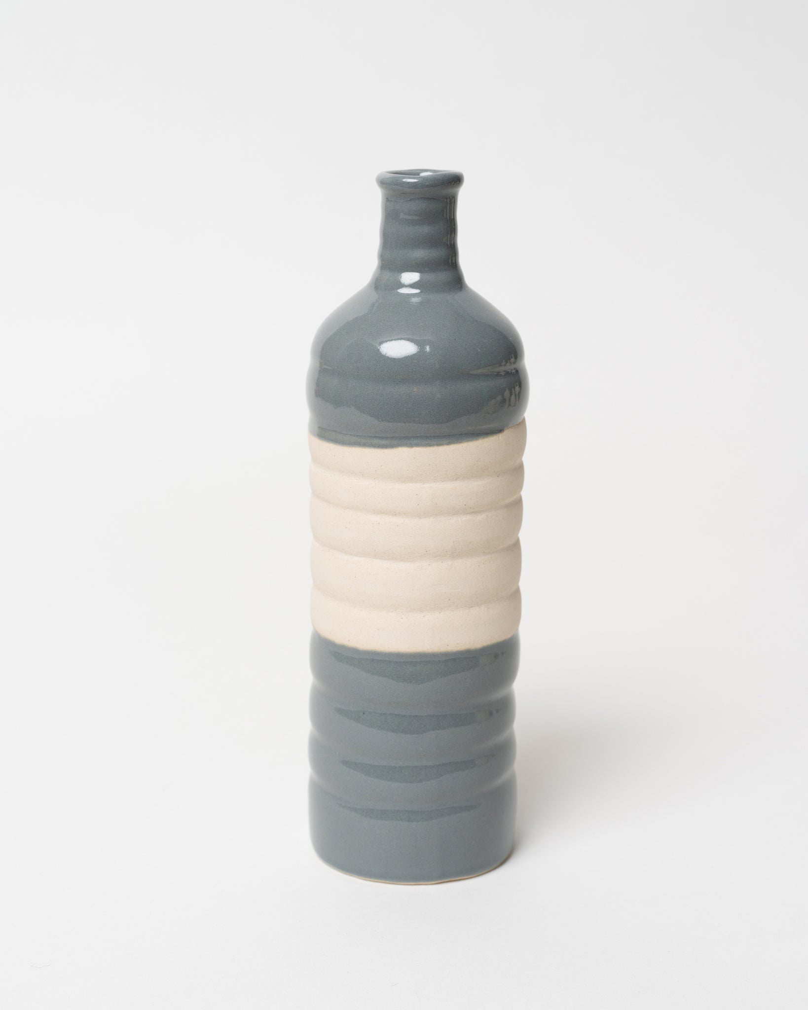 Misty Blue Partially Glazed Bottle Sculpture